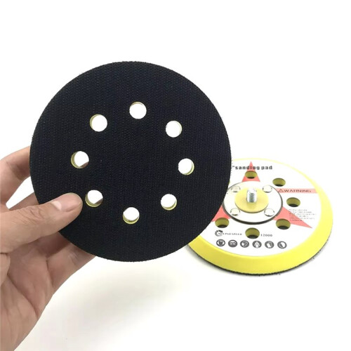 Lixadeira Orbital Aleatória Pneumática de 5 Polegadas com 8 Furos, Suporte de Adesivo de Nylon e Rosca 5/16"-24 1