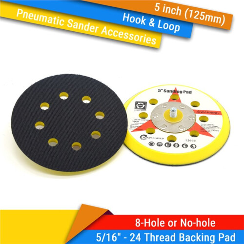 Lixadeira Orbital Aleatória Pneumática de 5 Polegadas com 8 Furos, Suporte de Adesivo de Nylon e Rosca 5/16"-24 2