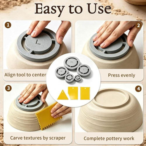 8 Pcs Pottery Foot Tool with Plastic ClayScraper, Ceramic Clay Base Aligner, Aligned Pottery Foot Template Molde 1