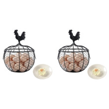 2X Cesta de Arame para Ovos para Coletar Ovos Frescos, Cesta de Metal para Coleta de Ovos de Galinha com Alça e Suporte para Ovos para Bancada A