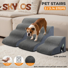 (4 Steps (72cm x 40cm x 50cm)) Skylos High-Density Foam Dog Stairs Ramp, Non-Slip Washable Cover for Bed & Sofa - Grey, 2/3/4 Step