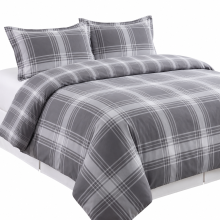 (Check-Grey, King) Reversible Duvet Quilt Cover Bedding Set With Pillow Cases Single Double King