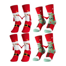 Family Christmas Socks Red Mid Calf Cartoon Hand in Hand Knitted Socks for Xmas Party