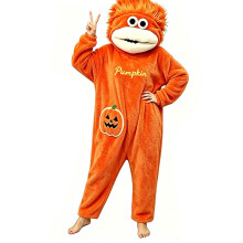 (XL) Halloween Pumpkin Monster Coral Fleece Pajamas, Cartoon Sleepwear Set Autumn Winter Costume