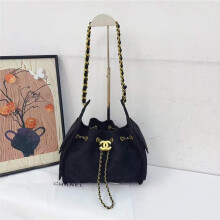 (Black) Vintage suede drawstring bucket bag