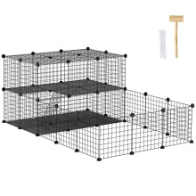 Pet Playpen with Door, Guinea Pigs Metal Mesh Cage for Small Animal, Chinchilla, 175 x 105 x 70 CM, Black