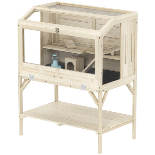 2 Tier Wooden Hamster Cage with Shelf and Openable Top 1