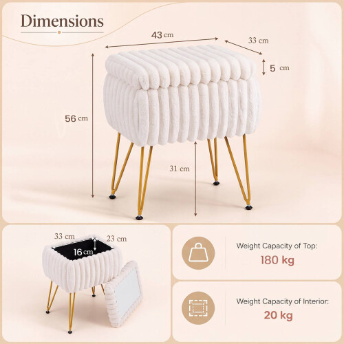 Costway Faux Fur Upholstered Ottoman with Storage & Reversible Lid  2