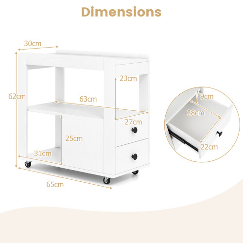 Costway White Narrow End Table Modern 2-Drawer Bedside Table w/Open Shelves 2