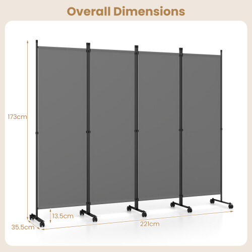Costway Room Divider Folding Privacy Screen Portable Wall Separator Grey 2