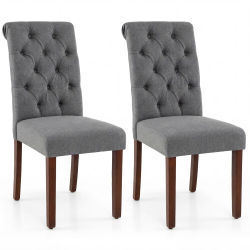 Costway Upholstered Dining Chairs Set of 2 Button Tufted Chairs Grey