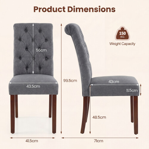 Costway Upholstered Dining Chairs Set of 2 Button Tufted Chairs Grey 2