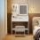 Costway Vanity Desk Set with Mirror & Lights Makeup Table w/Storage Stool 7