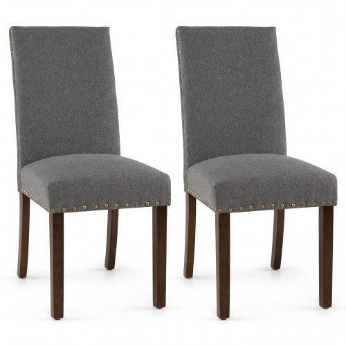 Costway Set of 2 Dining Chairs Upholstered Dinner Chairs High Back Grey