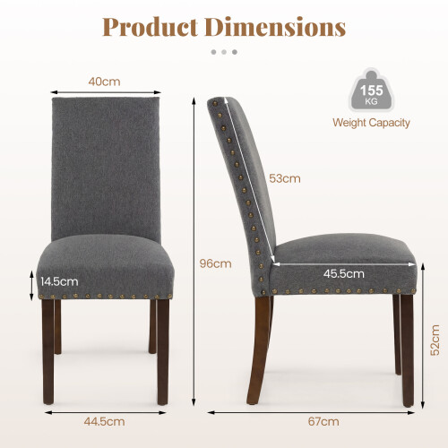 Costway Set of 2 Dining Chairs Upholstered Dinner Chairs High Back Grey 2