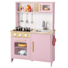 Kids Kitchen Playset Pretend Play Kitchen Set with Sounds-Pink
