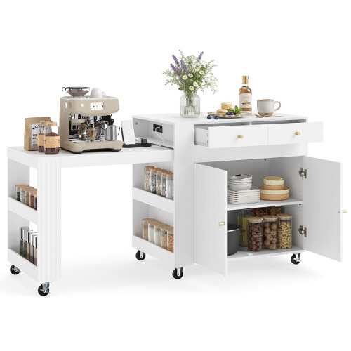 Costway 180 CM Kitchen Island with Extendable Dining Table & Power Outlet