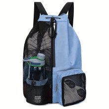 (Blue) Mesh Drawstring Swim Bag Backpack with Wet Pocket, Multipurpose Beach Gym Workout Gear Bag