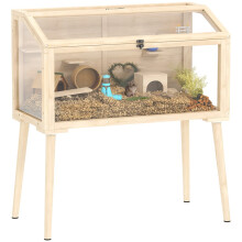 Wooden Hamster Cage, Hamster Habitat with Openable Top, Seesaws, Platforms, Water Bottle for Gerbils, 110 x 52 x 101 cm
