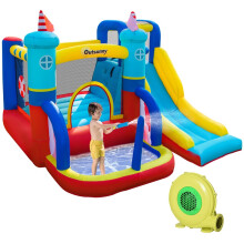 4 in 1 Kids Bouncy Castle, Slide Trampoline Water Pool Climbing Wall with Blower Carrybag for Kids Age 3-8, 2.65 x 2.6 x 2m