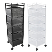 5 Tier 360° Rotating Kitchen Storage Rack, Slim Rolling Vegetable Basket Trolley with Mesh Shelves, 7.5kg Per Tier, 94x28x28cm