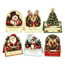 6Pcs Christmas 3D Greeting Card DIY Kit, Handmade Paper Craft Cards, Holiday Gift Ornament