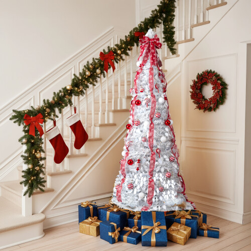 6 FT Fully Decorated Pre-lit Pop Up Artificial Christmas Tree Office Store Deco