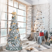 6 FT Snow Flocked Pre-lit Artificial Pop Up Christmas Tree Home Store Holiday Decor