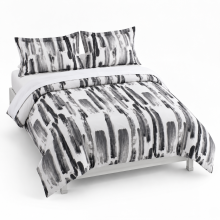 (Stripe Grey, Single) Reversible Duvet Quilt Cover Bedding Set With Pillow Cases Single Double King