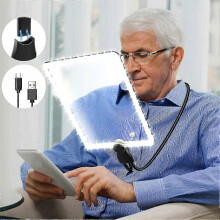 Loupe de lecture 5x avec lumière, lampe loupe mains libres rechargeable avec col de cygne flexible, lentille ultra claire 24x17cm, idéa