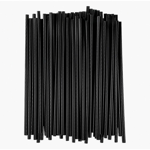 500pcs Disposable Plastic Straws Black Thin Cocktail Drinking Tubes 0.3x13cm