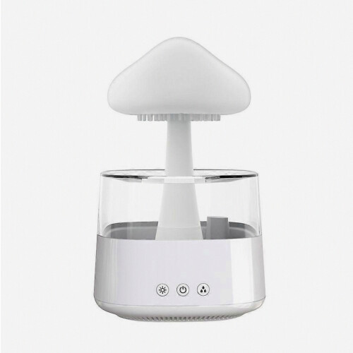 Rain cloud humidifier dripping, rain cloud diffuser, mushroom diffuser, cloud humidifier raindrops, white