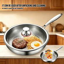 26/28/30cm Titanium Stainless Steel Frying Pan, Non-Stick Wok Skillet, Fast Heating Induction & Gas Cookware for Eggs, Steak, Stir Fry