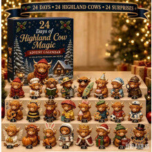 Calendrier de l'Avent magique de Noël avec des vaches des Highlands, 24 adorables mini-statues de vaches, décoration de Noël surprise,