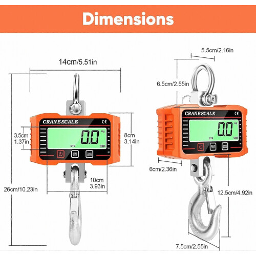 2000KG Electronic Hanging Scale, Industrial Digital Crane Scale with Remote Control and LCD Screen, High-Precision Electronic Dynamic L 1