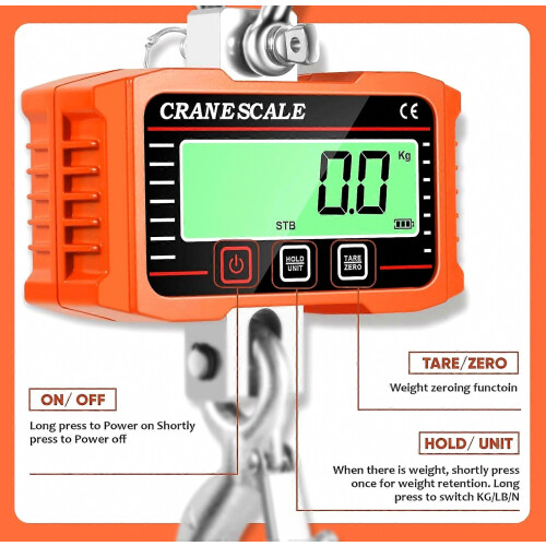 2000KG Electronic Hanging Scale, Industrial Digital Crane Scale with Remote Control and LCD Screen, High-Precision Electronic Dynamic L 2