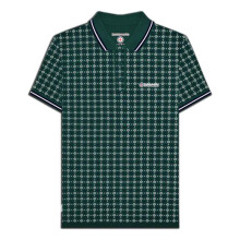 (4XL, Green Gables) Lambretta Mens Geometric Allover Print Short Sleeve Collared Polo Shirt Top Tee