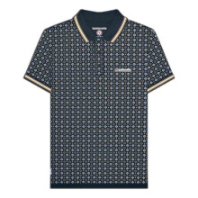 (XL, Navy/Lead Grey) Lambretta Mens Geometric Allover Print Short Sleeve Collared Polo Shirt Top Tee