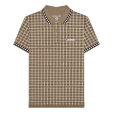 (L, Lead Grey) Lambretta Mens Geometric Allover Print Short Sleeve Collared Polo Shirt Top Tee