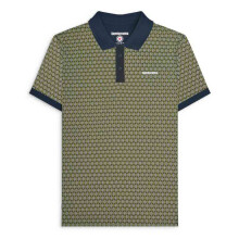 (4XL, Navy/Sage/Grey) Lambretta Mens Geo Roundel All Over Pattern Short Sleeve Cotton Polo Shirt Top
