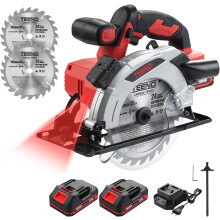 Cordless Laser Circular Saw,4000RPM,2 x 2.0 AH Batteries, 2 x 165 mm Blade, Adjustable Depth and Cutting Angle up to 38 mm (45°), 54 mm (90°)