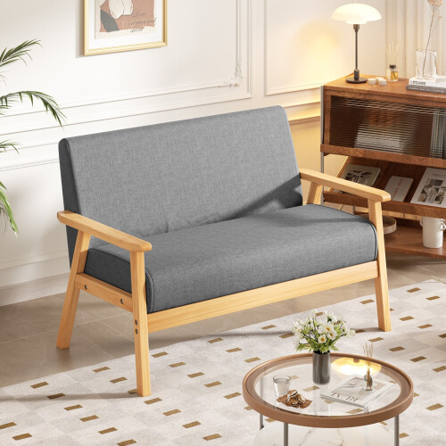 Modern 2 Seater Linen Fabric Solid Wood Sofa