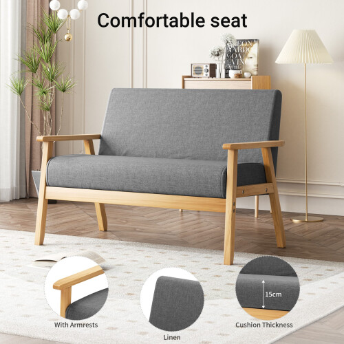 Modern 2 Seater Linen Fabric Solid Wood Sofa 1
