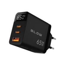 LCD wall charger USB socket + USB-Cx2 PD 65W GAN black wattmeter