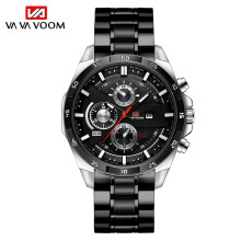 (Silver shell, black face) Men's Analog Quartz Watch, Black Leather Strap Chronograph Wristwatch Gift for Men