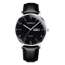 (Starry sky silver shell blue surface black belt) Men's Minimalist Starry Sky Quartz Watch, Black Mesh Strap Analog Wristwatch
