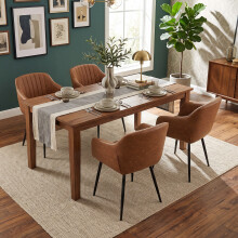 (Brown, Set of 4) PU Leather Dining Chairs with Armrests, Metal Legs - GOEURVANT