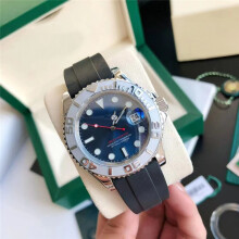 (Silver Blue Yacht) Men's Luminous Diving Watch, Rose Gold Case Black Rubber Band, Analog Wristwatch with Date & Rotating Bezel