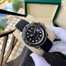 (Silver Yacht) Men's Luminous Diving Watch, Rose Gold Case Black Rubber Band, Analog Wristwatch with Date & Rotating Bezel