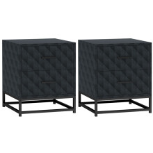 Bedside Tables Set of 2, 2 Drawers, Storage, Steel Legs for Bedroom, Living Room, Black